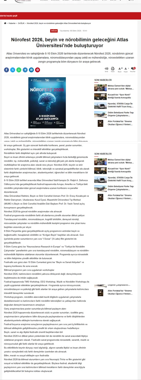 Nörofest 2026, Beyin ve Nörobilimin Geleceğini Atlas Üniversitesi’nde buluşturuyor