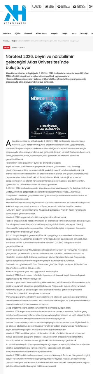 Nörofest 2026, Beyin ve Nörobilimin Geleceğini Atlas Üniversitesi’nde buluşturuyor