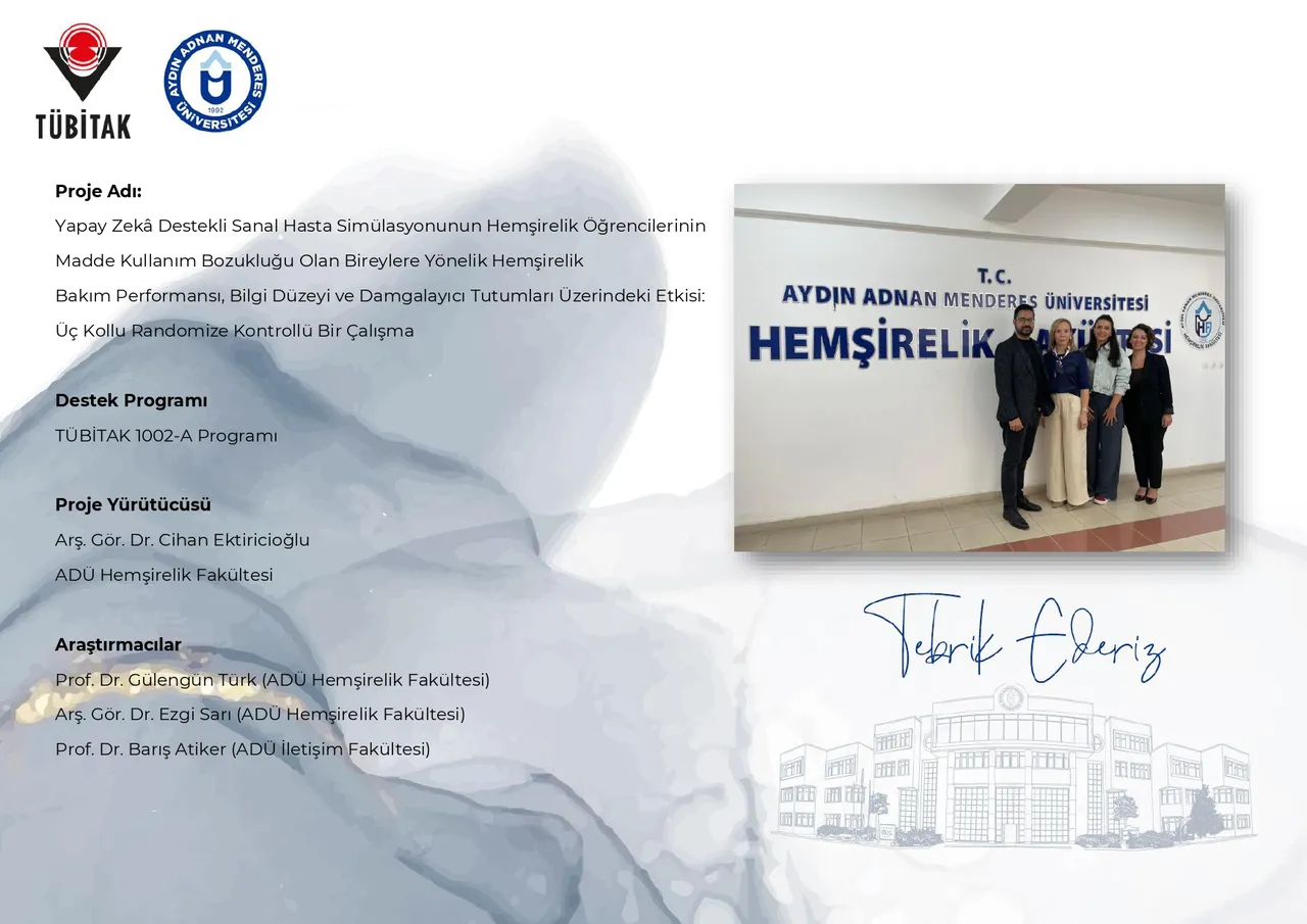Hemşirelik Fakültesi öğretim elemanlarının projesi TÜBİTAK 1002-A programı kapsamında desteklenmeye hak kazandı
