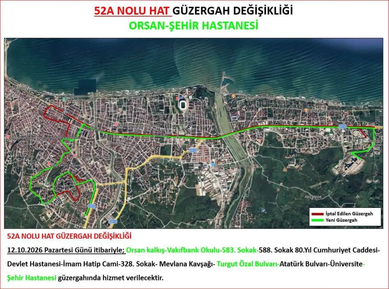Ordu Şehir Hastanesi’ne ulaşımda yeni düzenleme
