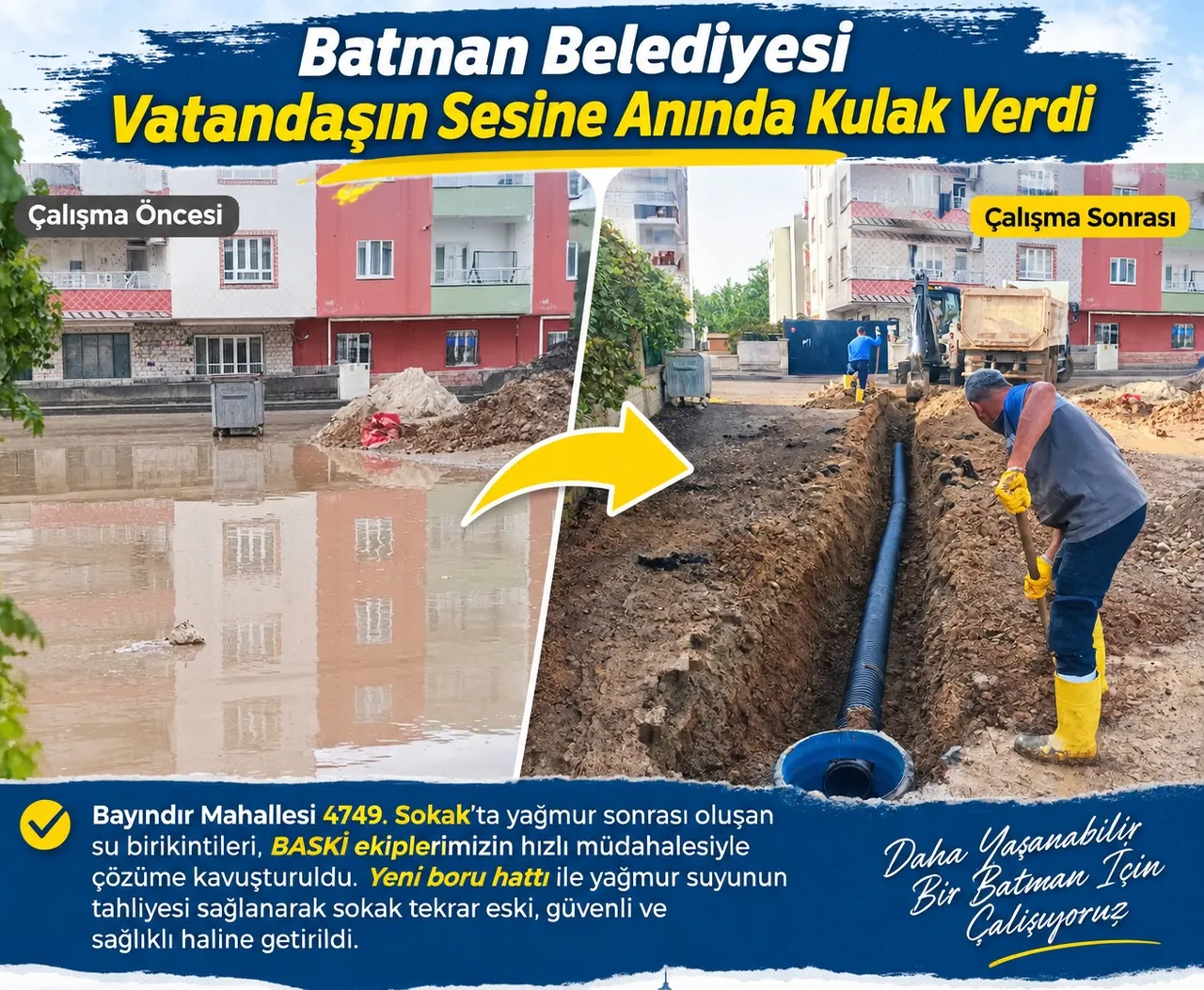 Batman Belediyesi vatandaşın sesine anında kulak verdi
