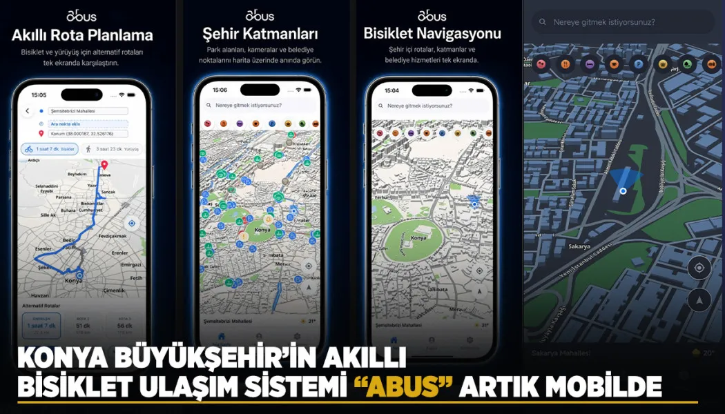 Konya Büyükşehir’in akıllı bisiklet ulaşım sistemi “ABUS” artık mobilde