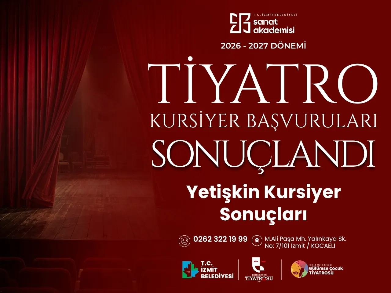 İzmit Sanat Akademisi tiyatro bölümü yetişkin adaylarının listesi açıklandı
