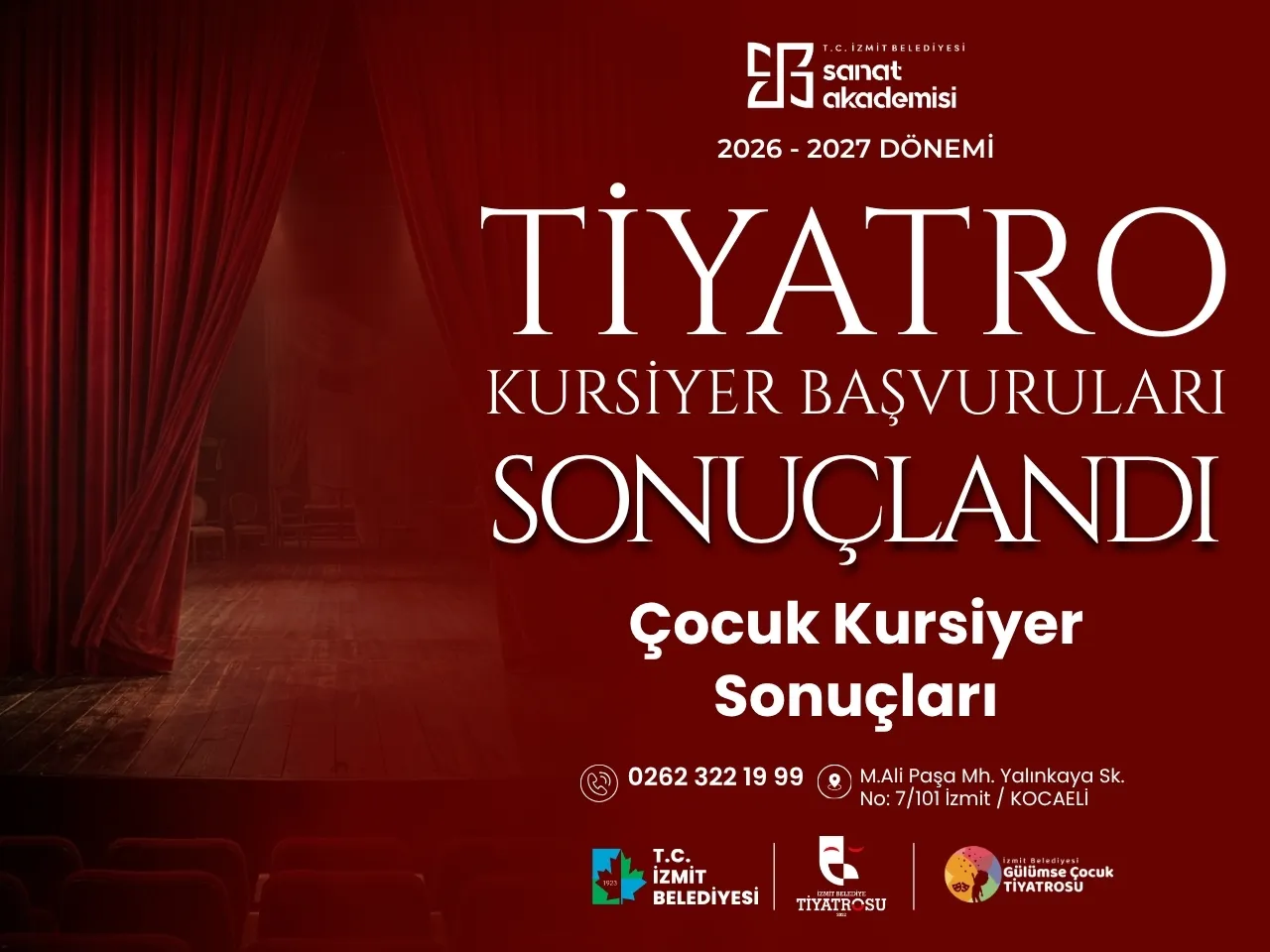İzmit Sanat Akademisi tiyatro bölümü çocuk adaylarının listesi açıklandı