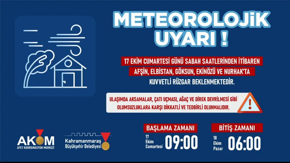 17 Ekim’de kuzey ilçeler için kuvvetli rüzgâr uyarısı