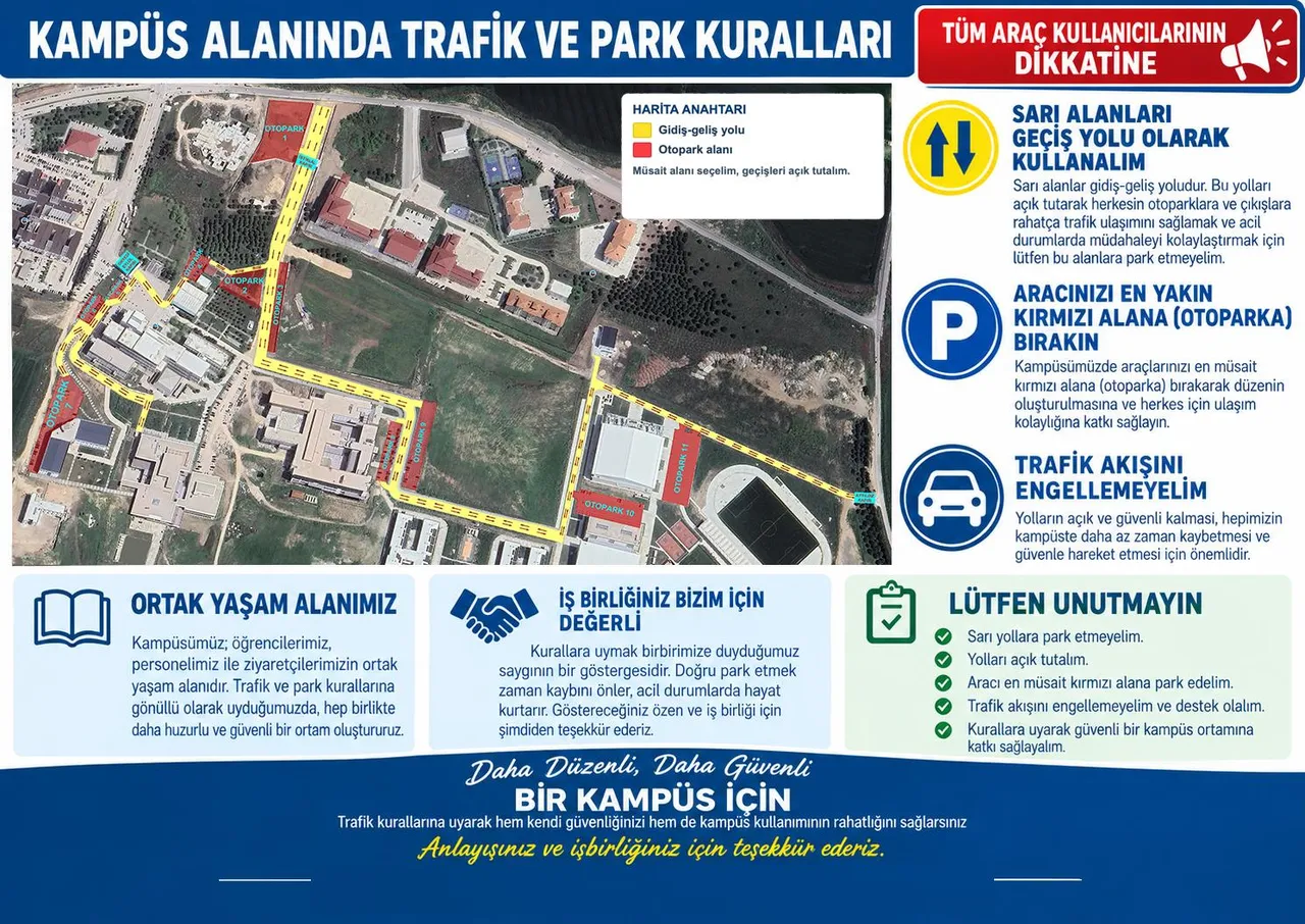 Merkez kampüs araç erişim yolları, otopark ve trafik düzenlemesi
