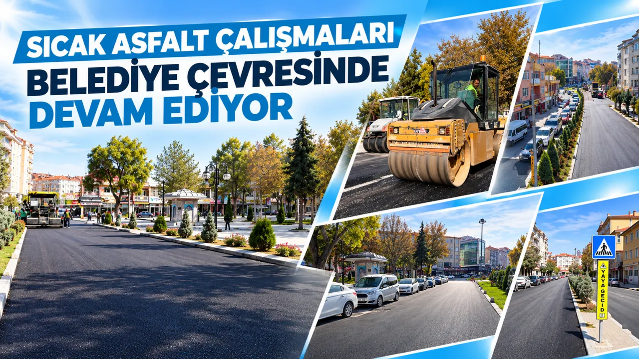 Sıcak asfalt çalışmaları belediye çevresinde devam ediyor