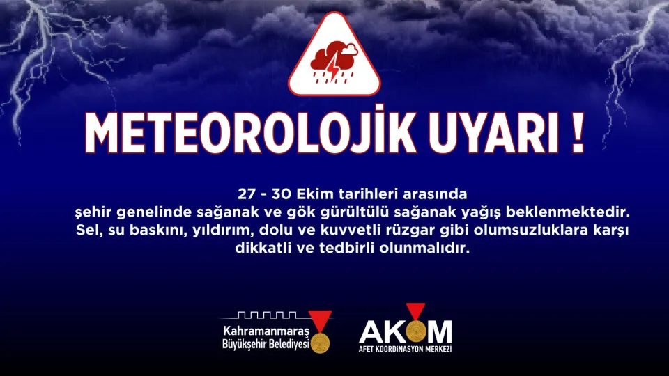 Şehir genelinde sağanak yağış uyarısı
