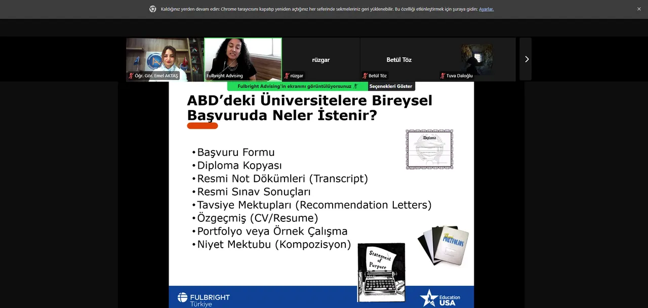 Uluslararası İlişkiler Ofisi tarafından "Preparing for Fulbright" Webinarı yapıldı