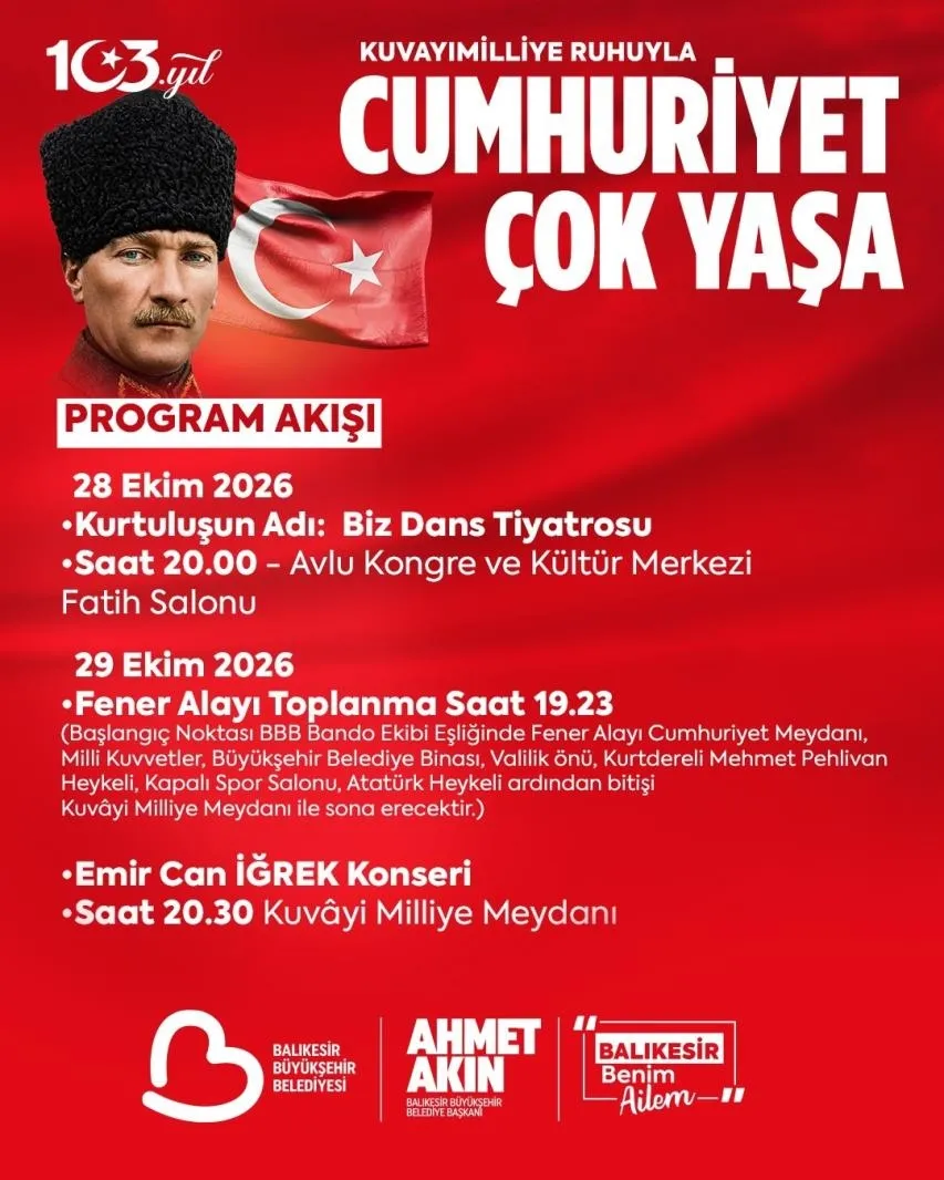 Cumhuriyet Bayramı Coşkusu Emir Can İğrek konseri ile taçlanacak