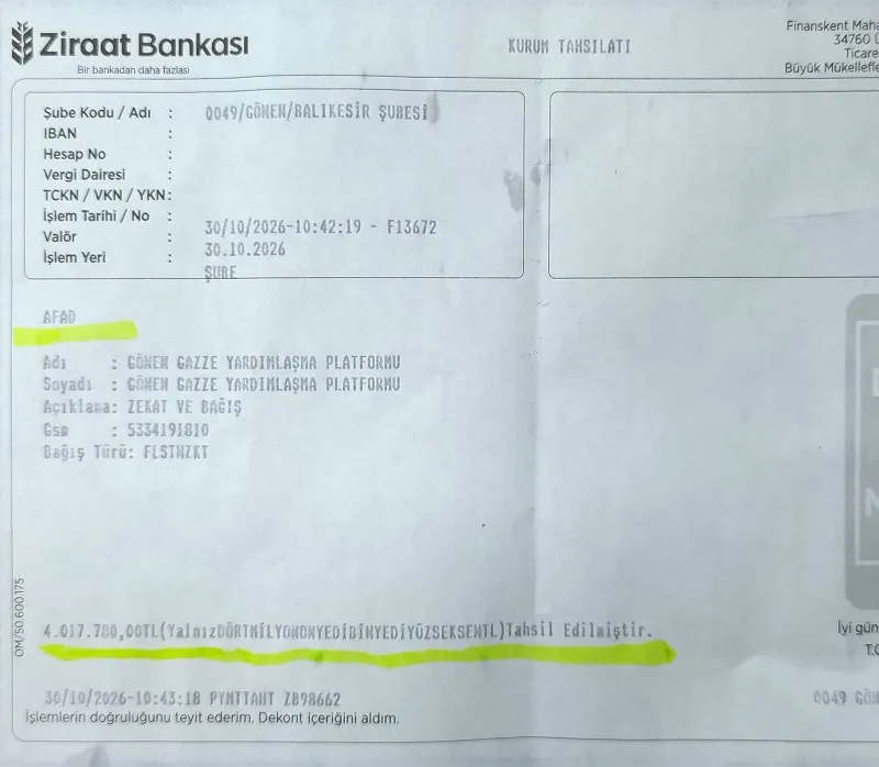 Gönen Kaymakamlığı: Gönen’den Gazze’ye 4 milyon TL’yi aşan yardım